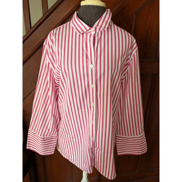 Chicos Womens Pink & White Striped Button-Up Shirt Size 4 U.S. 20 - Picture 1 of 6